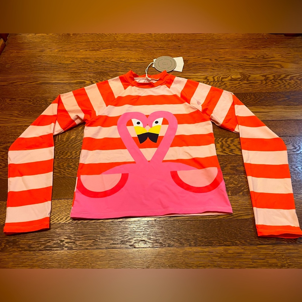 NWT Stella McCartney Orange Striped Flamingo Rash Guard Size 14